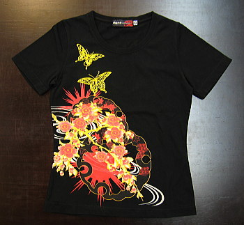 レディース和柄半袖Tシャツ 桜に蝶刺繍